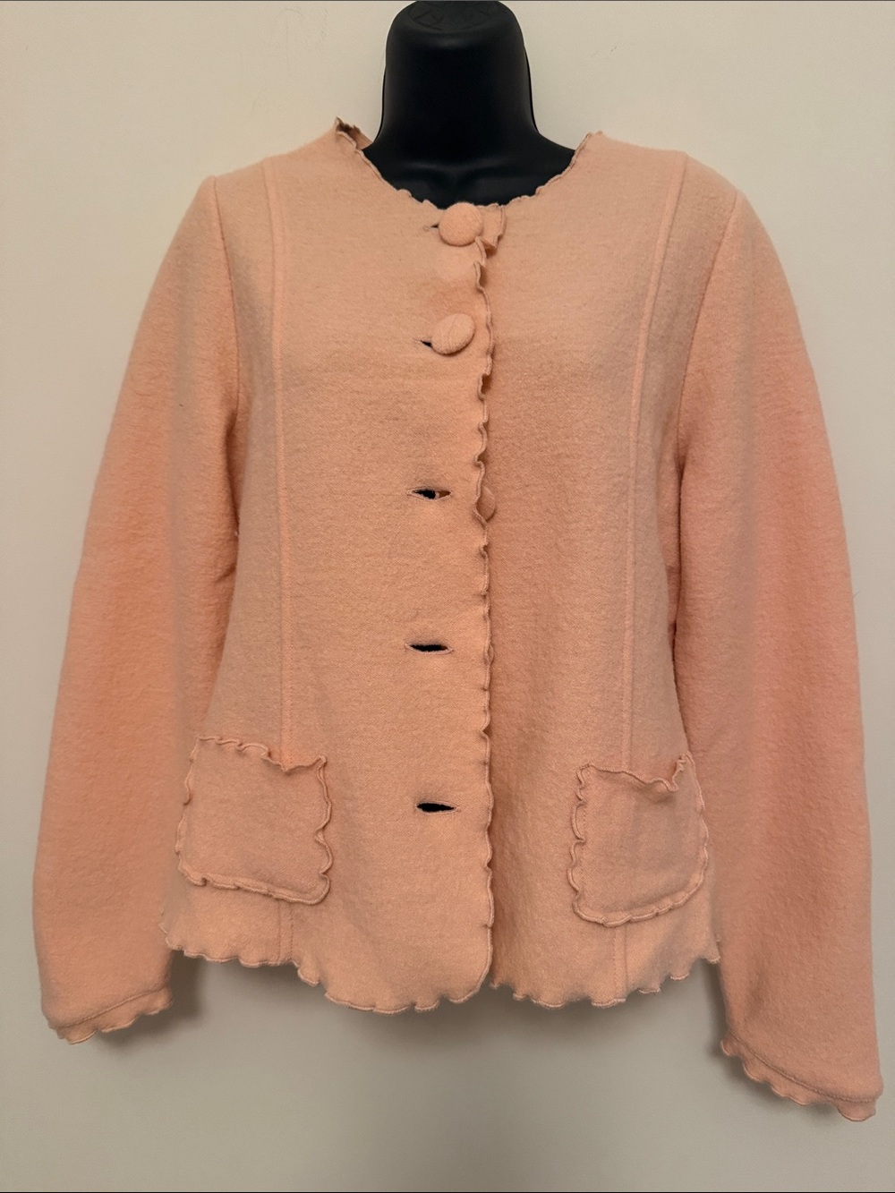 Womens Peach Scalloped Button Jacket- Wool